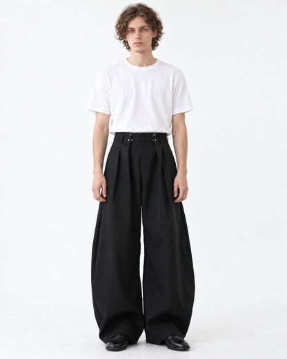 Twin-Snap Waist Pinstripe Balloon Trousers