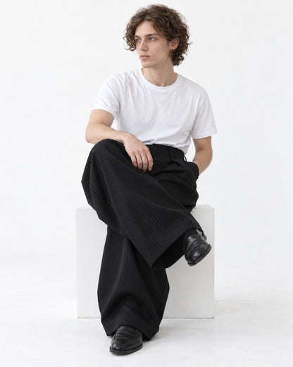 Twin-Snap Waist Pinstripe Balloon Trousers