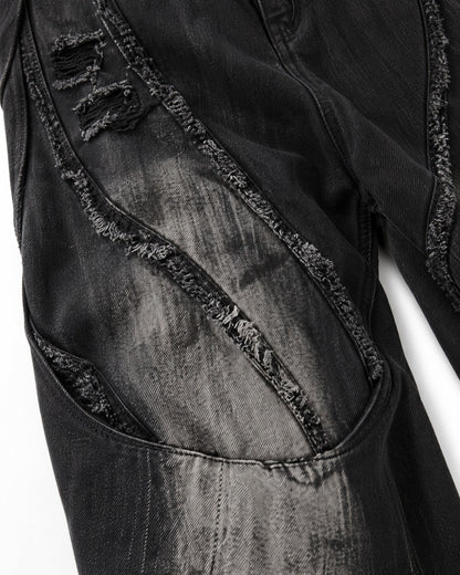Patchwork Frayed-Seam Wide-Leg Jeans
