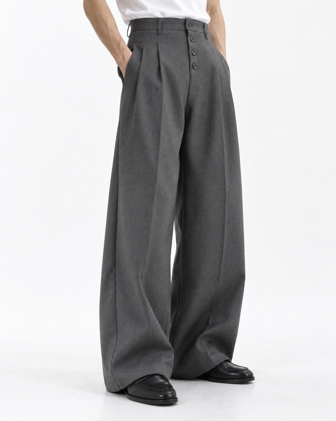Button Fly Wide Trousers