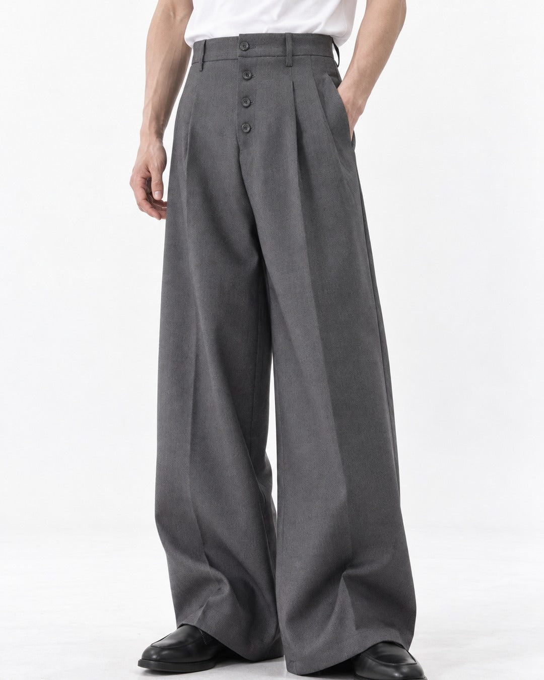 Button Fly Wide Trousers