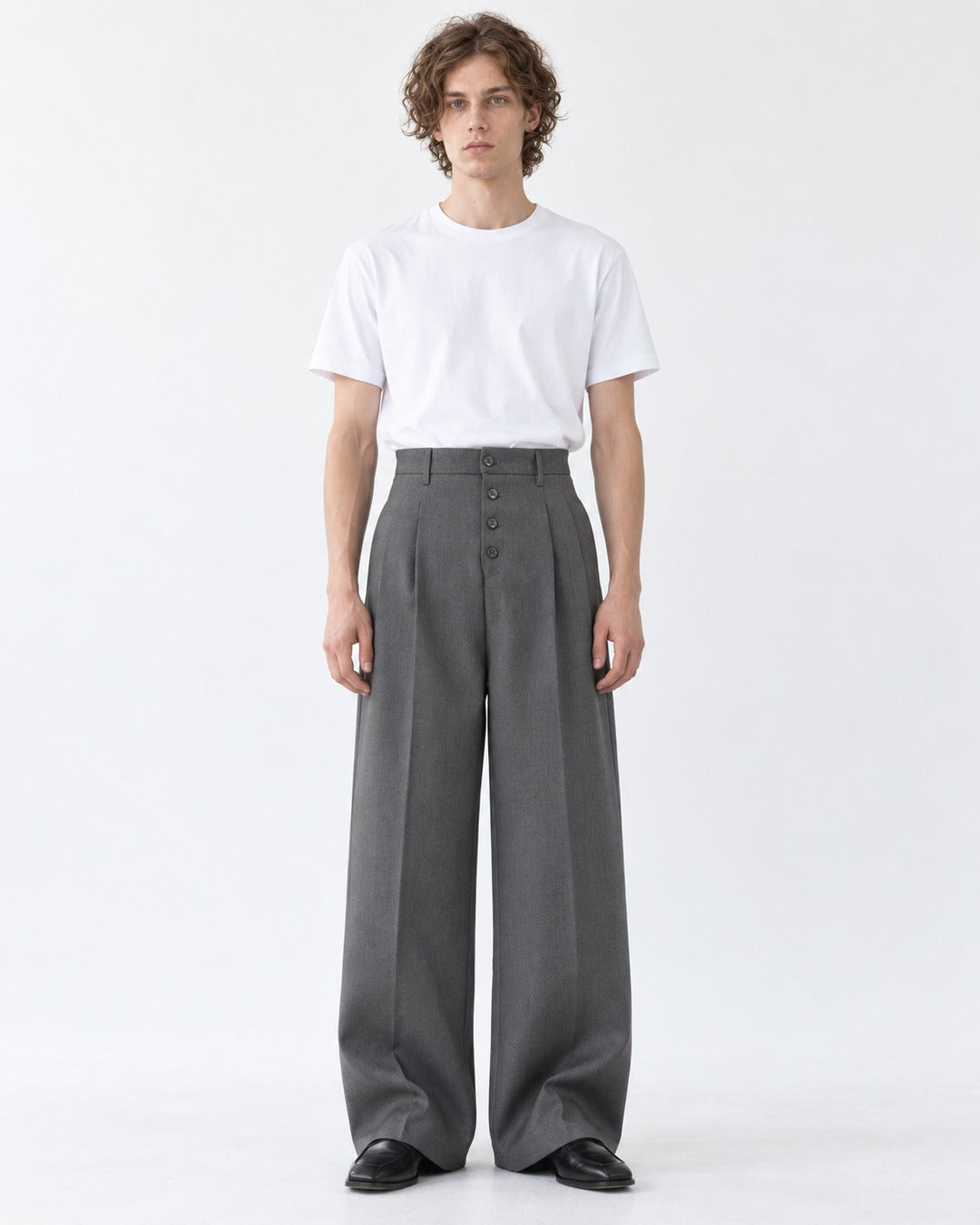 Button Fly Wide Trousers