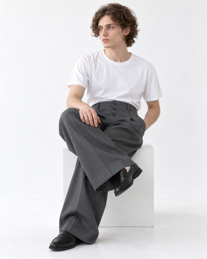 Button Fly Wide Trousers