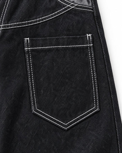 Contrast-Stitch Paisley-Pocket Wide-Leg Pants