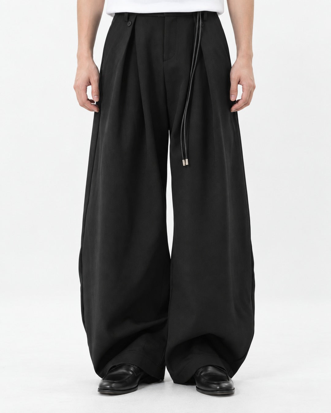 Drawstring Pleated Wide-Leg Trousers