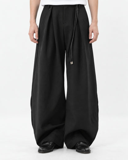 Drawstring Pleated Wide-Leg Trousers