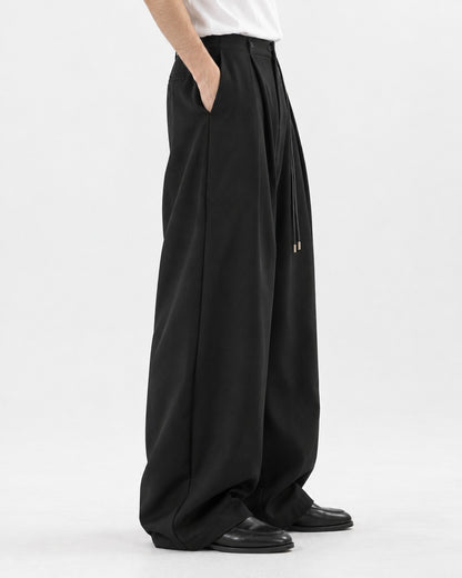 Drawstring Pleated Wide-Leg Trousers