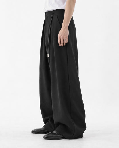 Drawstring Pleated Wide-Leg Trousers