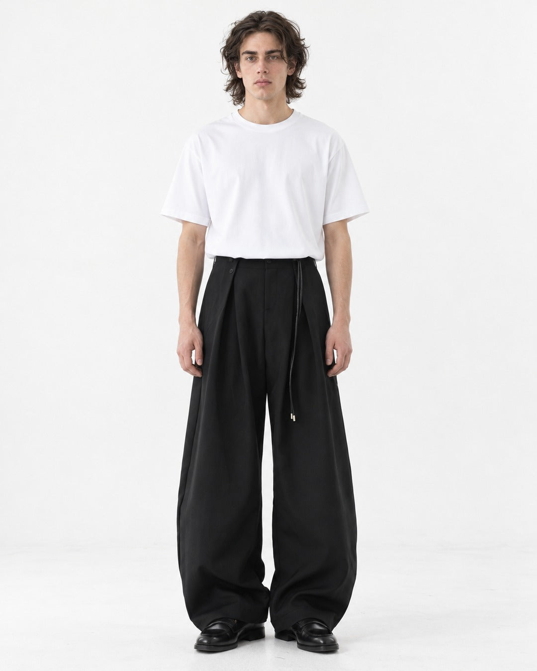 Drawstring Pleated Wide-Leg Trousers