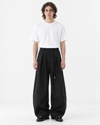 Drawstring Pleated Wide-Leg Trousers