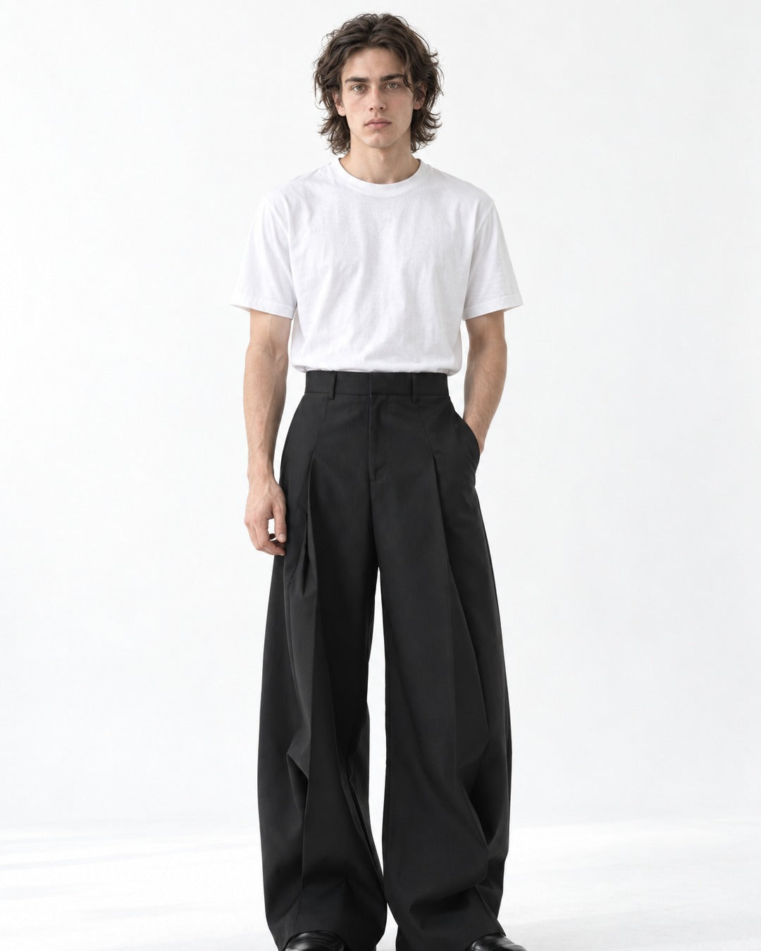 Twin-Pleat Tapered Wide-Leg Trousers