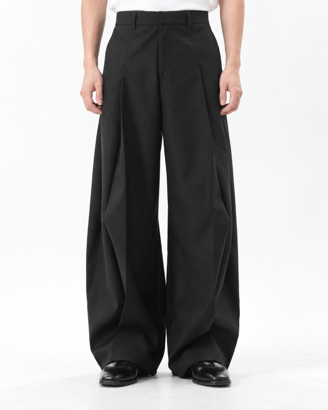 Twin-Pleat Tapered Wide-Leg Trousers