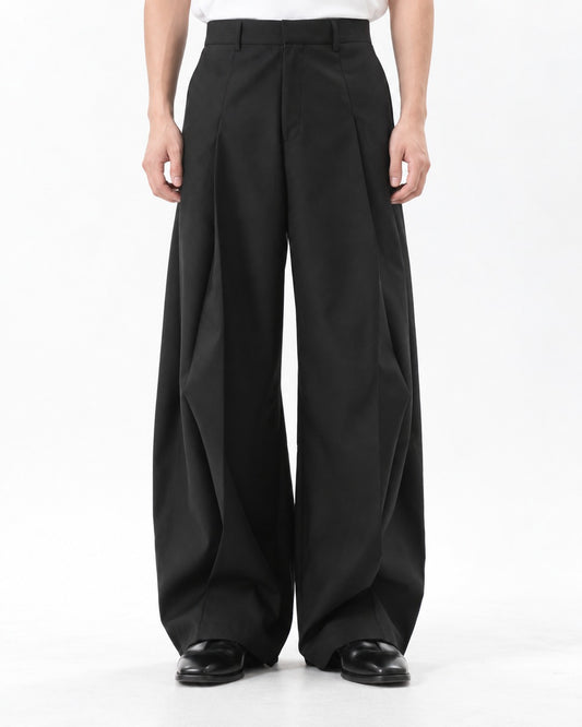 Twin-Pleat Tapered Wide-Leg Trousers