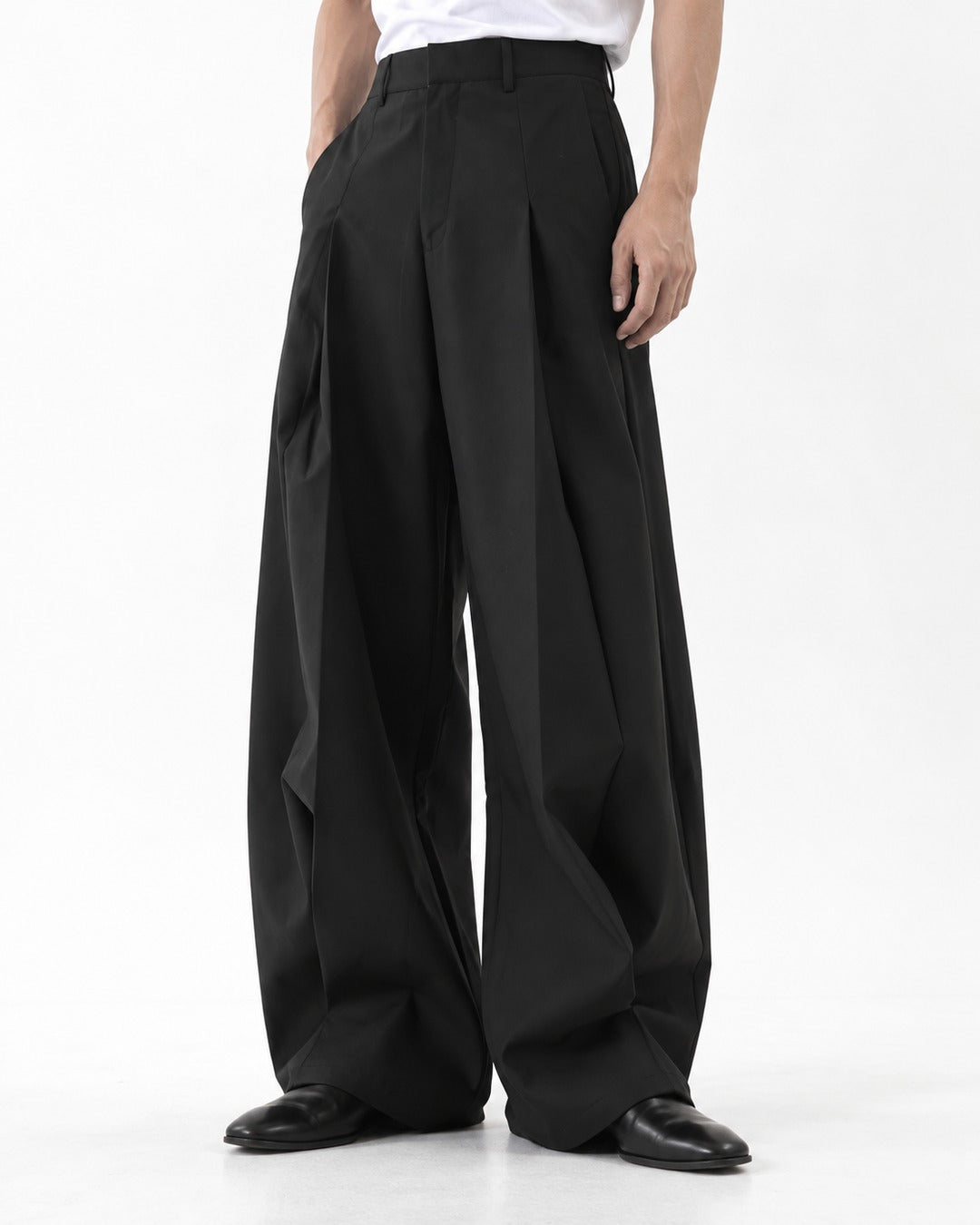Twin-Pleat Tapered Wide-Leg Trousers