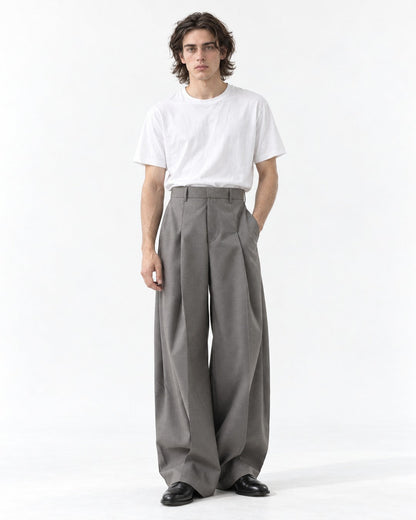 Twin-Pleat Tapered Wide-Leg Trousers