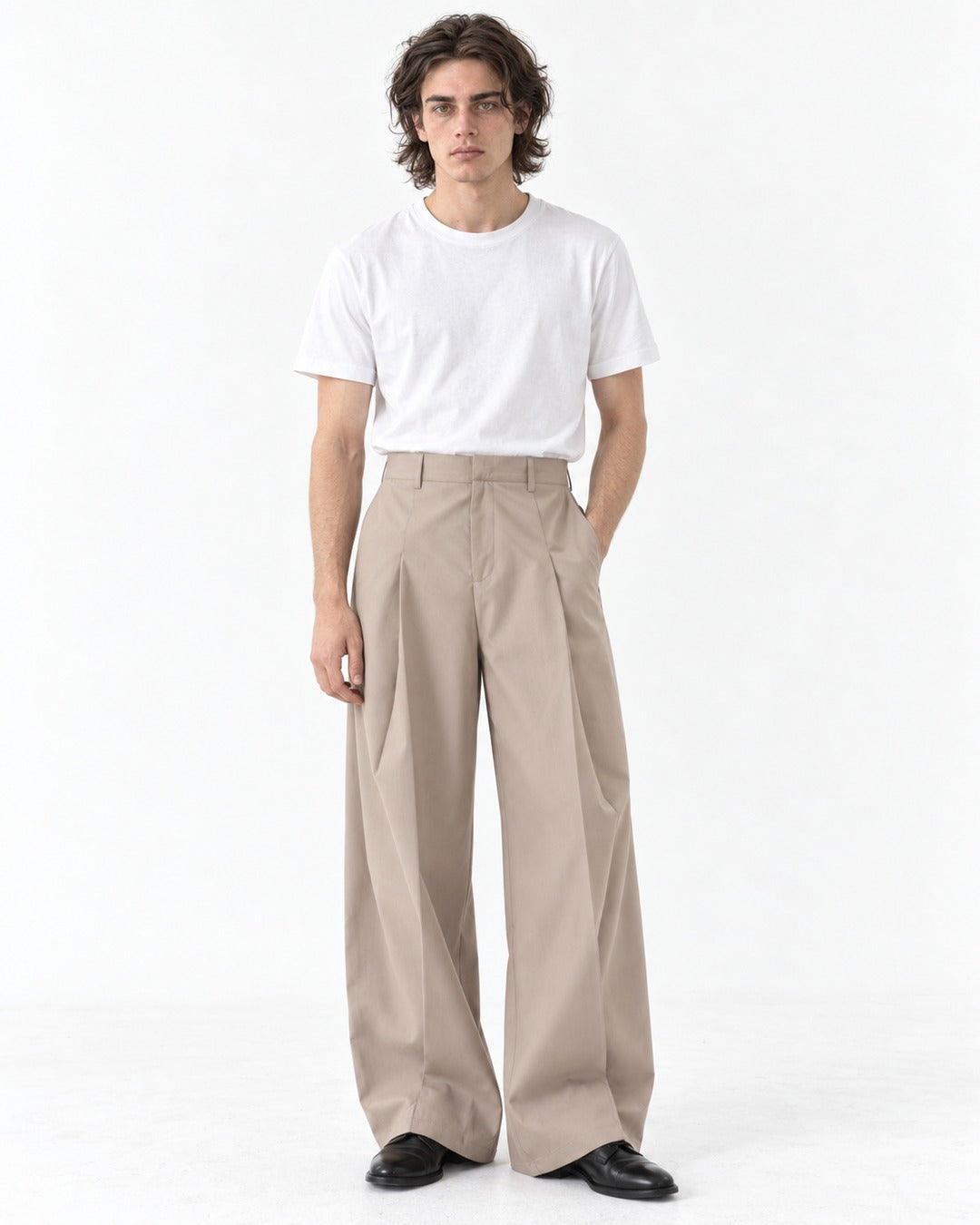 Twin-Pleat Tapered Wide-Leg Trousers