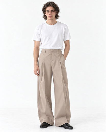 Twin-Pleat Tapered Wide-Leg Trousers