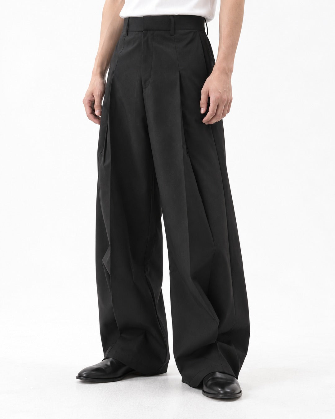 Twin-Pleat Tapered Wide-Leg Trousers
