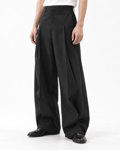 Twin-Pleat Tapered Wide-Leg Trousers