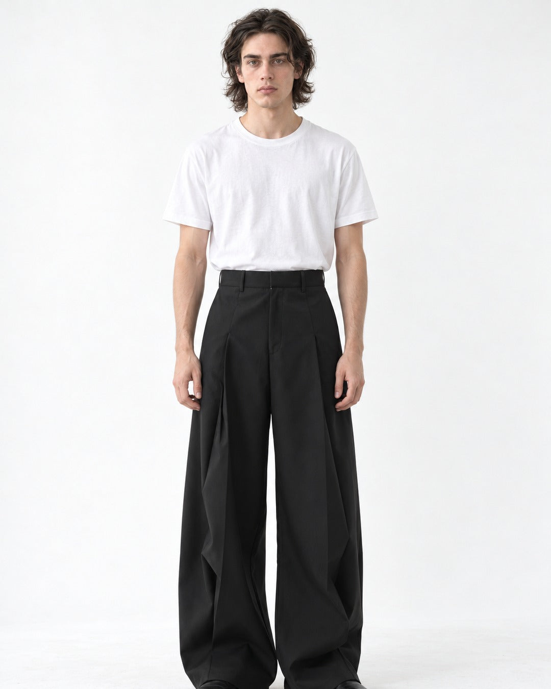 Twin-Pleat Tapered Wide-Leg Trousers