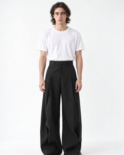 Twin-Pleat Tapered Wide-Leg Trousers