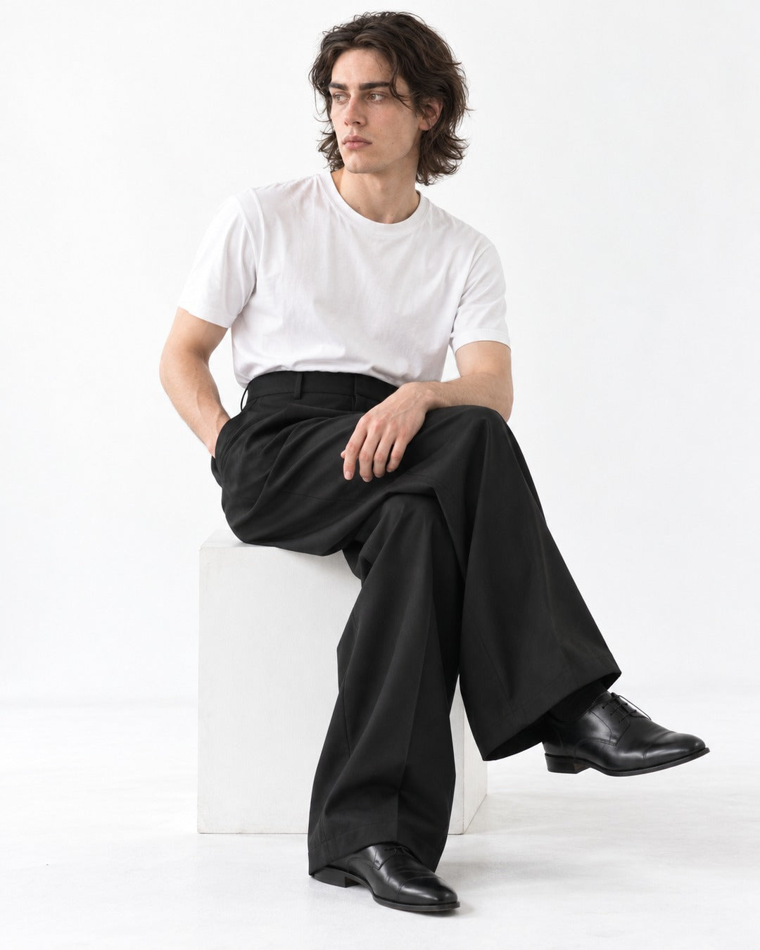 Twin-Pleat Tapered Wide-Leg Trousers