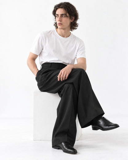Twin-Pleat Tapered Wide-Leg Trousers