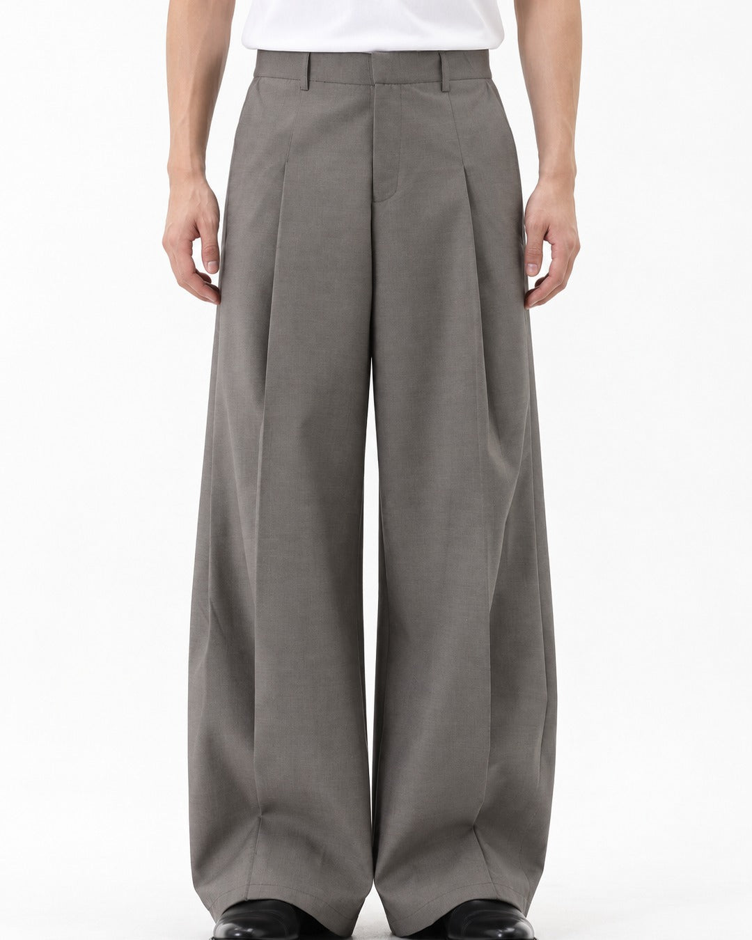 Twin-Pleat Tapered Wide-Leg Trousers