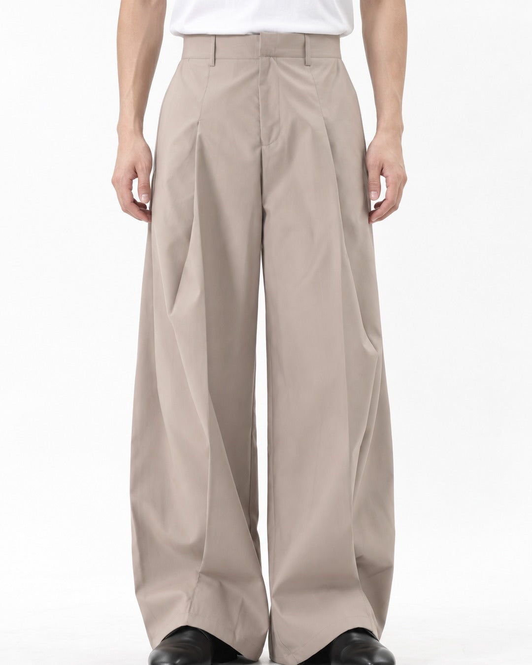Twin-Pleat Tapered Wide-Leg Trousers