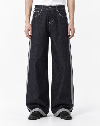 Reverse-Seam Side-Panel Wide-Leg Jeans