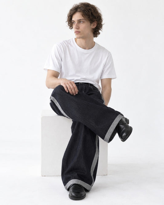Reverse-Seam Side-Panel Wide-Leg Jeans