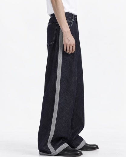 Reverse-Seam Side-Panel Wide-Leg Jeans
