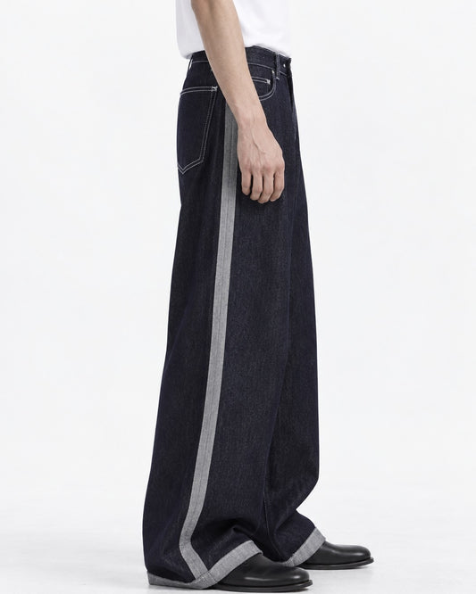 Reverse-Seam Side-Panel Wide-Leg Jeans