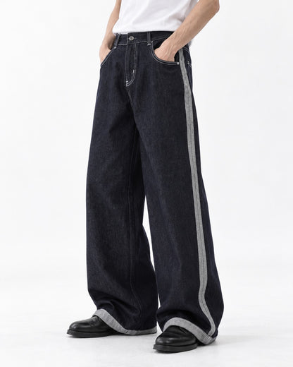 Reverse-Seam Side-Panel Wide-Leg Jeans
