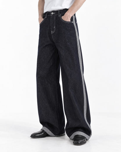 Reverse-Seam Side-Panel Wide-Leg Jeans