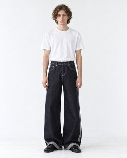 Reverse-Seam Side-Panel Wide-Leg Jeans