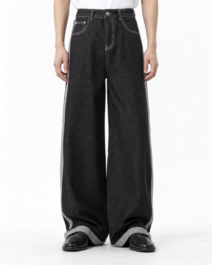 Reverse-Seam Side-Panel Wide-Leg Jeans