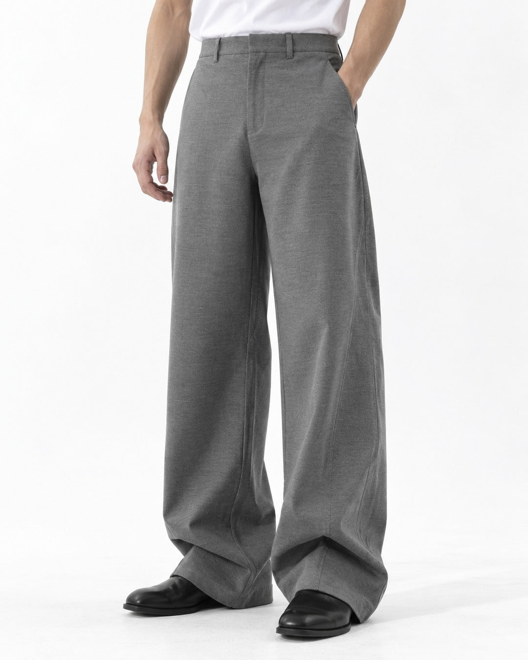 High-Waist Wide-Leg Trousers with Contrast Side-Seam Piping