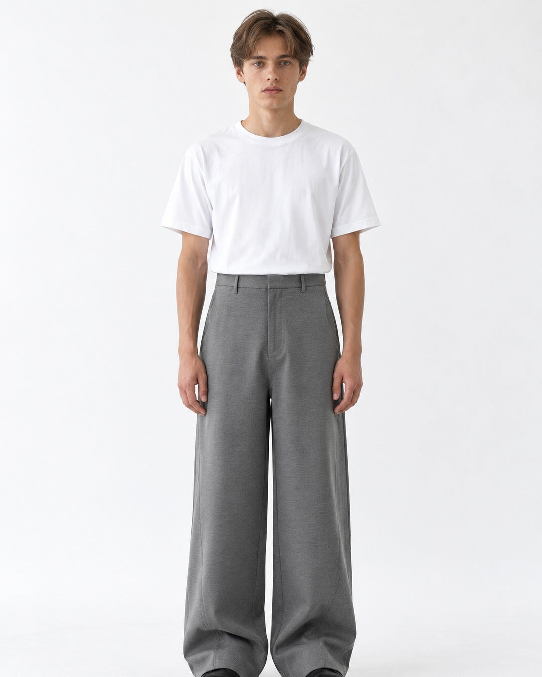 High-Waist Wide-Leg Trousers with Contrast Side-Seam Piping
