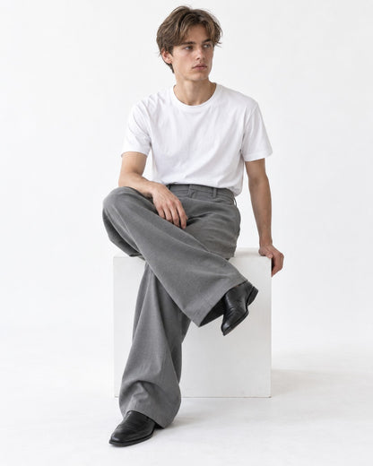High-Waist Wide-Leg Trousers with Contrast Side-Seam Piping