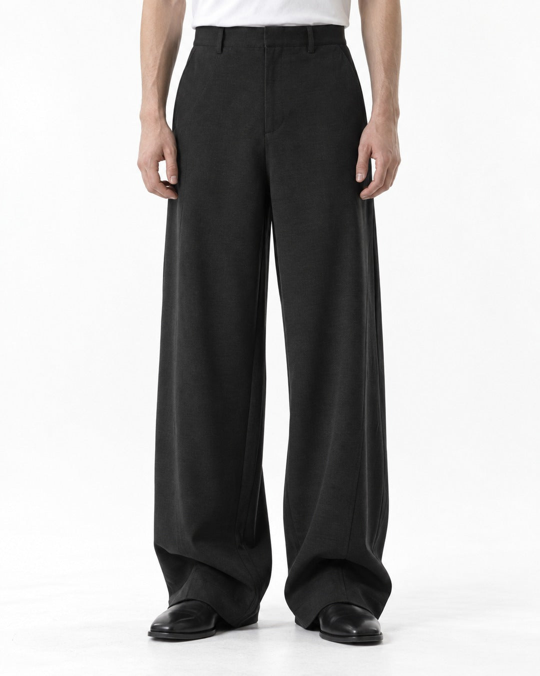 High-Waist Wide-Leg Trousers with Contrast Side-Seam Piping