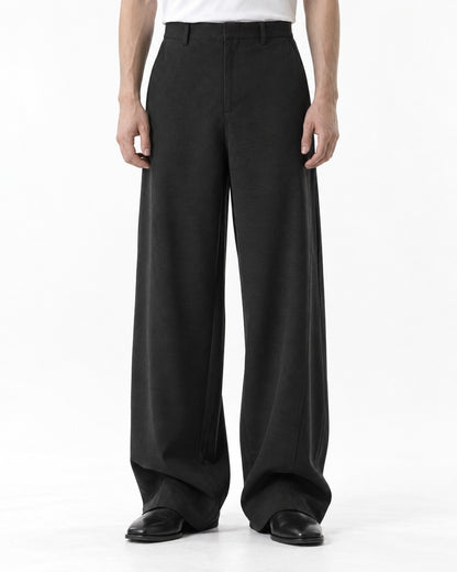 High-Waist Wide-Leg Trousers with Contrast Side-Seam Piping
