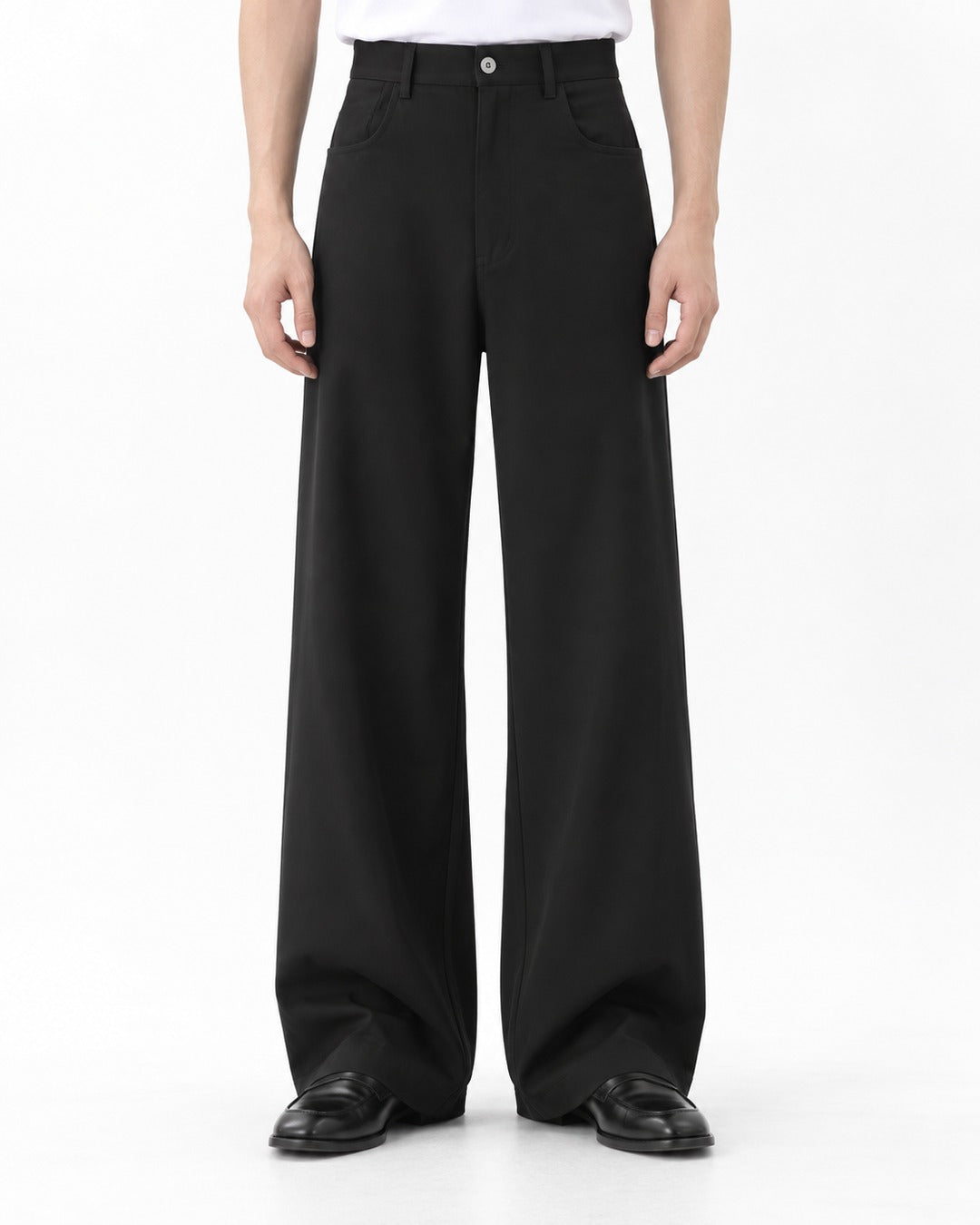 High-Waist Snap Fly Wide-Leg Trousers