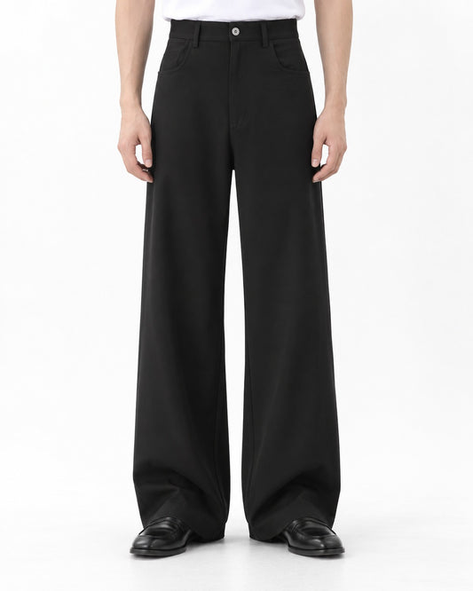 High-Waist Snap Fly Wide-Leg Trousers
