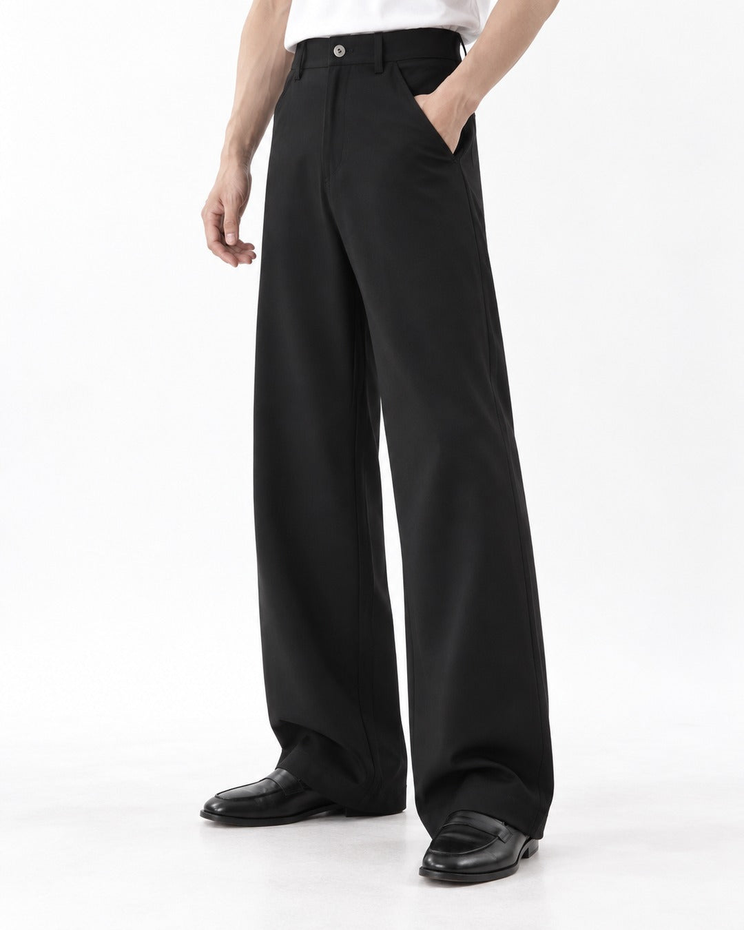 High-Waist Snap Fly Wide-Leg Trousers