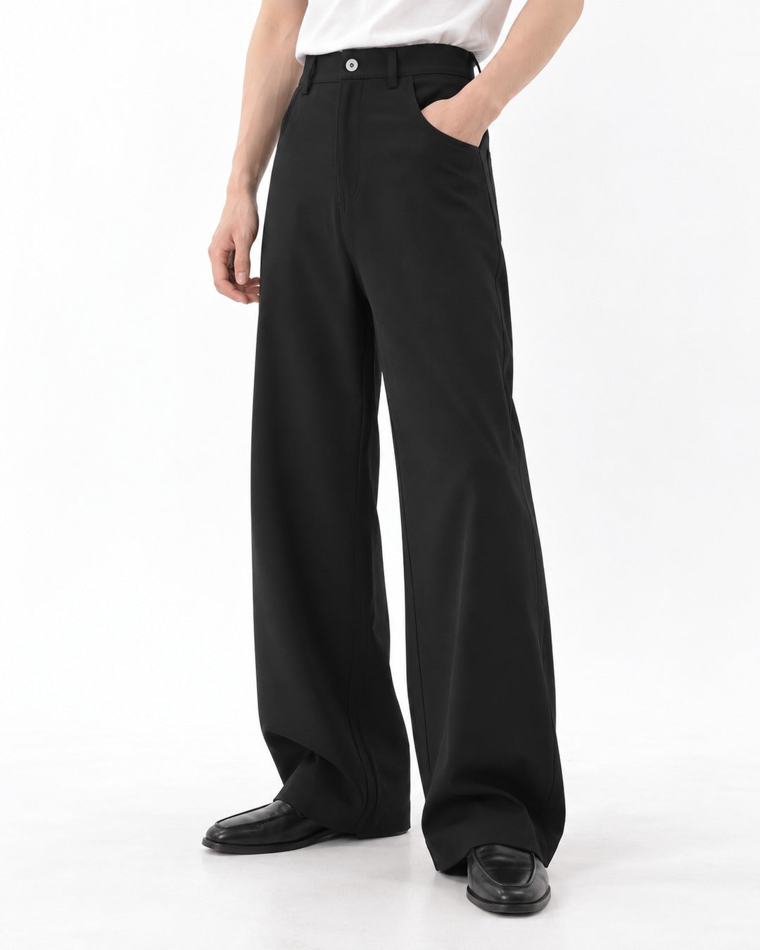 High-Waist Snap Fly Wide-Leg Trousers