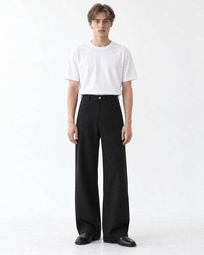 High-Waist Snap Fly Wide-Leg Trousers