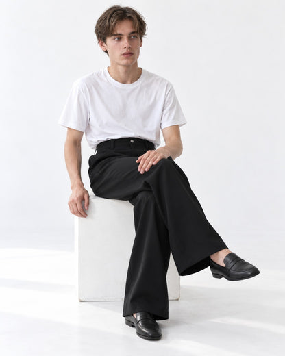 High-Waist Snap Fly Wide-Leg Trousers
