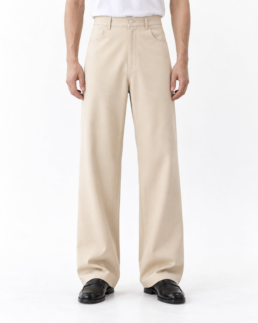 High-Waist Snap Fly Wide-Leg Trousers