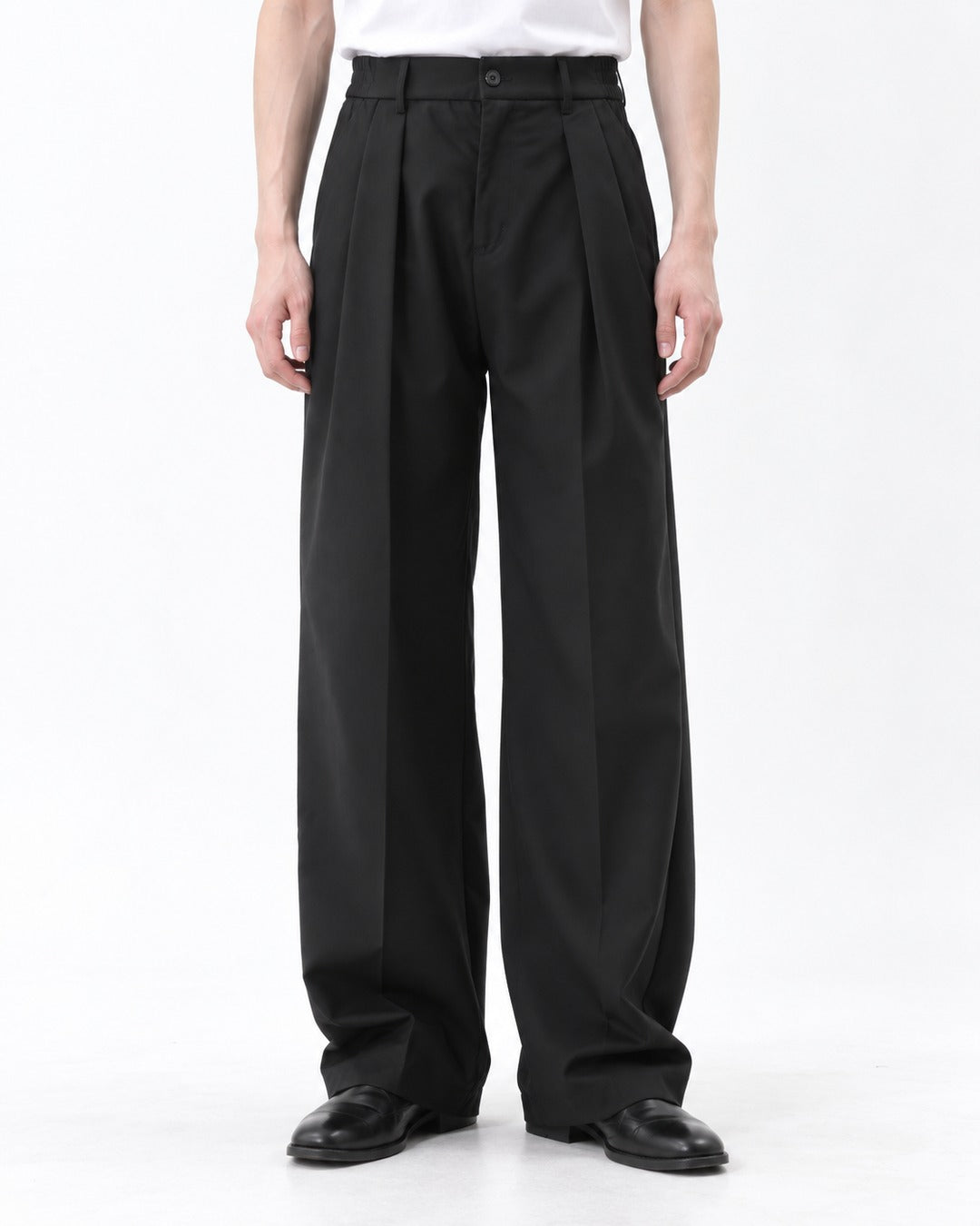 Pleated Wide-Leg Floor-Length Trousers